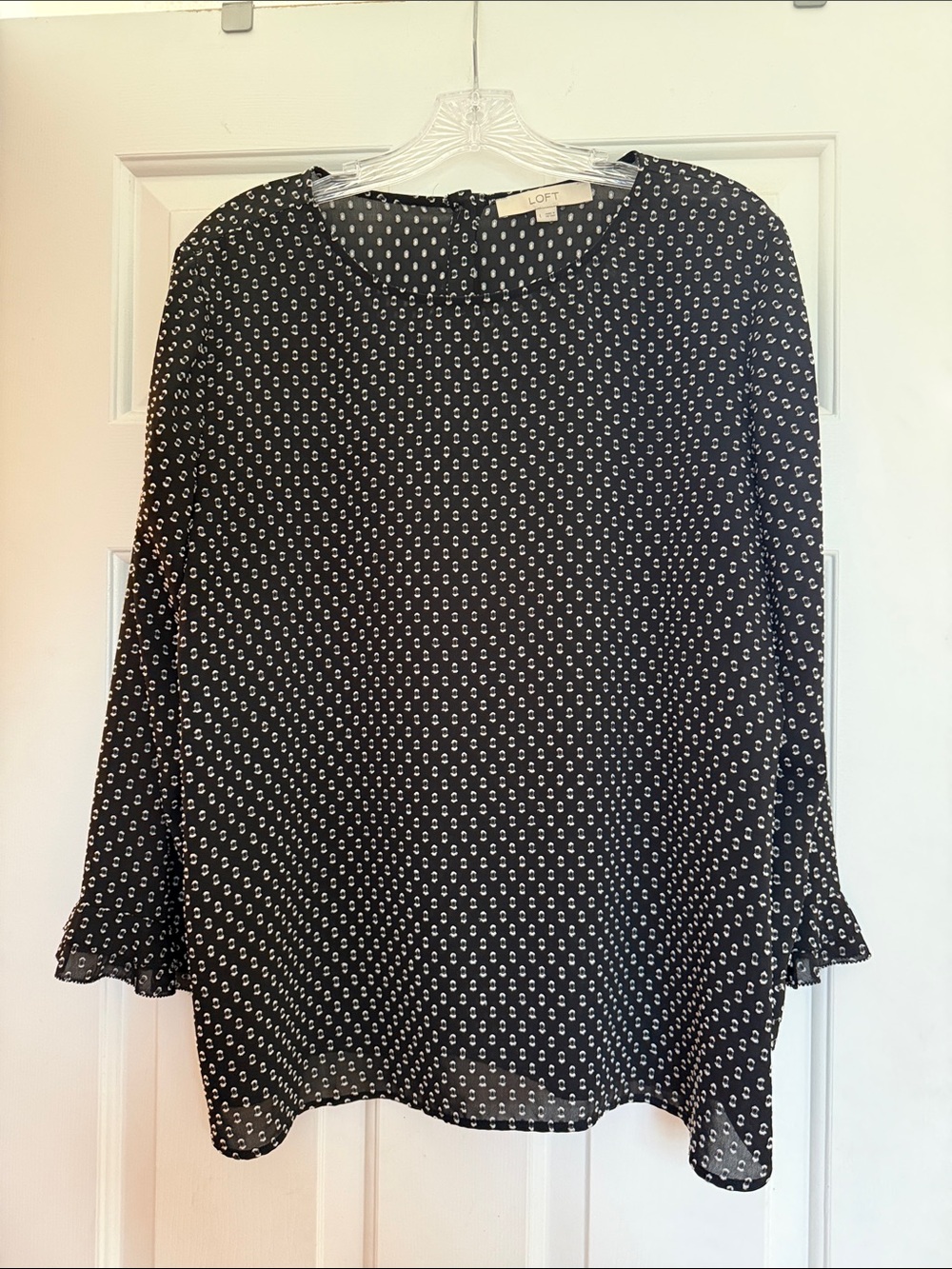 LOFT Black Blouse with White Dot Print